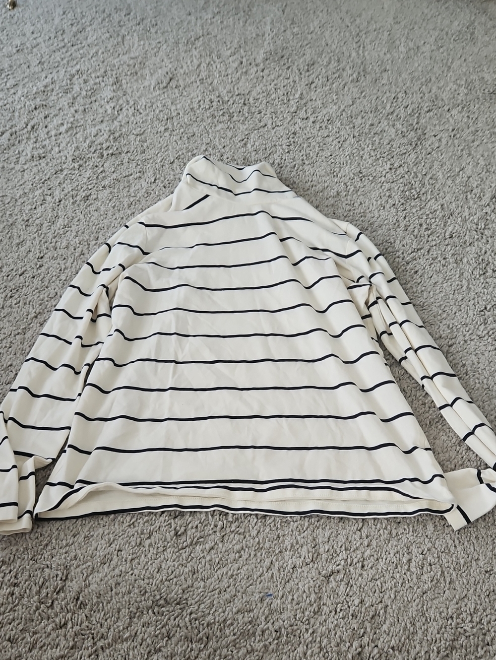 Talbots Cream and Black Striped Mock Neck Long Sleeve Top